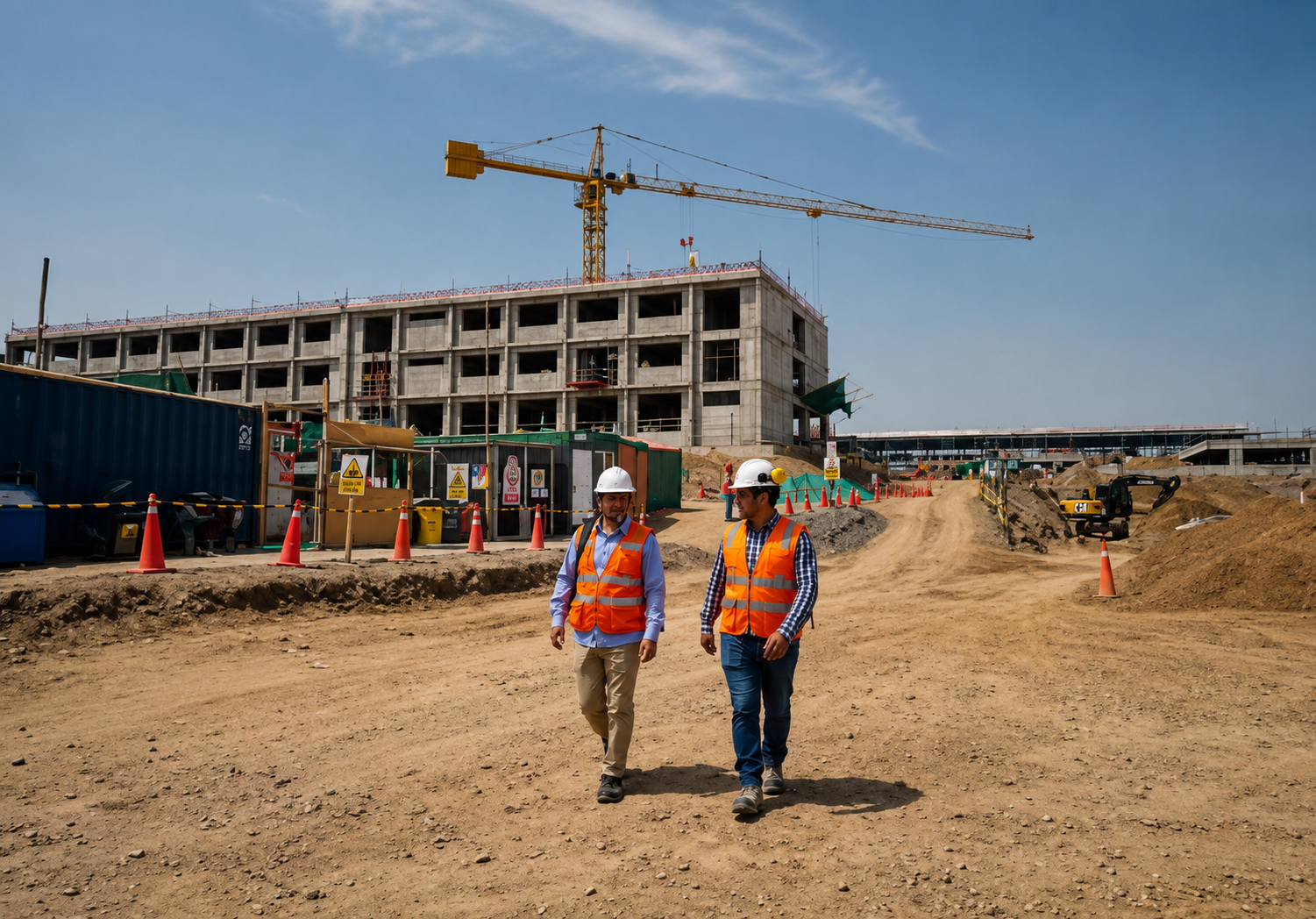 Equipo de HEMACON supervisando una obra de construcción en ejecución