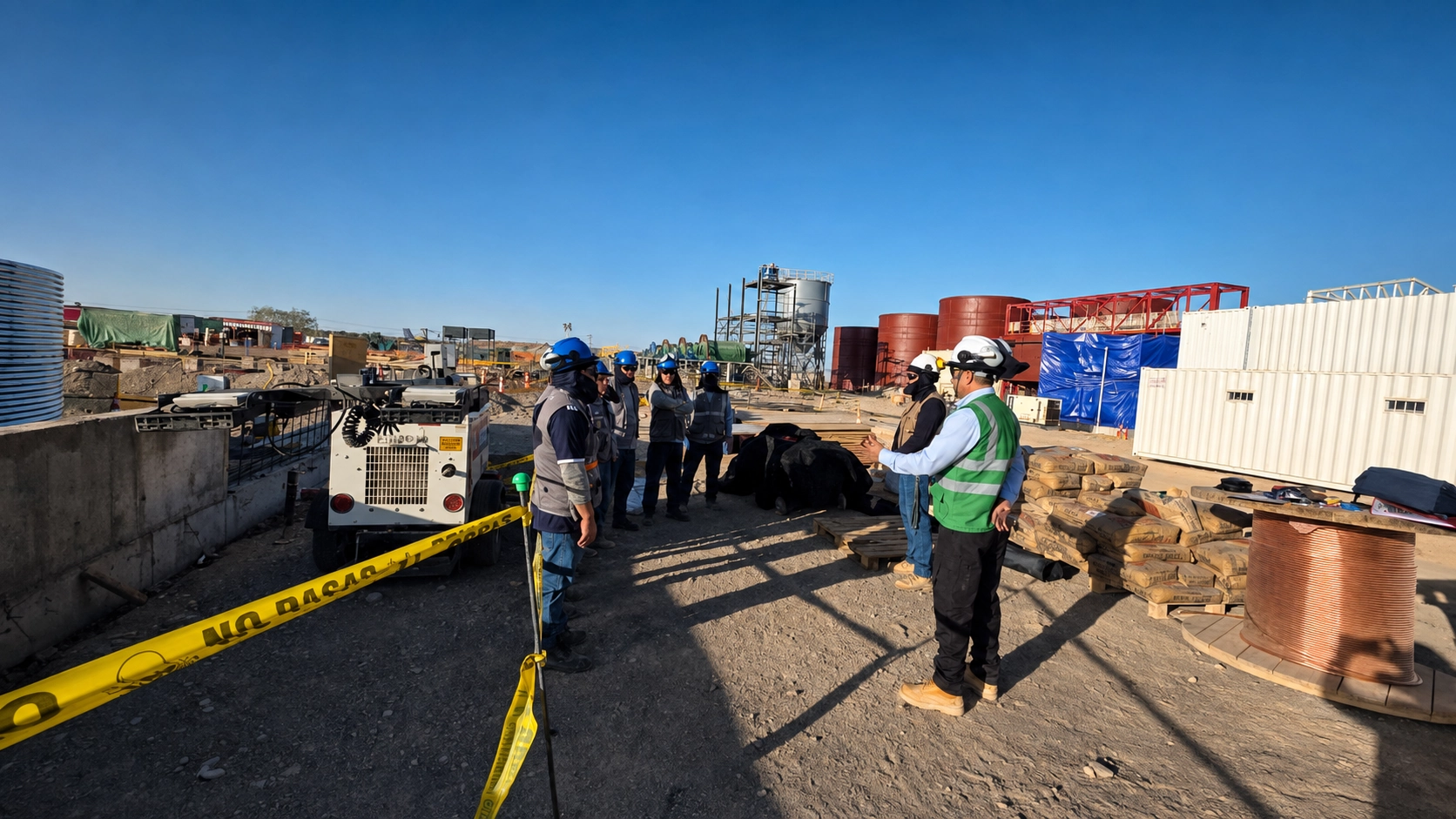 Charla de seguridad con equipos en obra